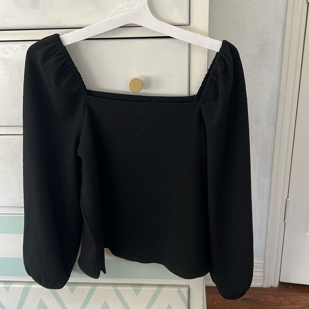 Madewell Crepe Square-Neck Puff-Sleeve Top.